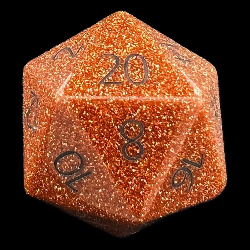 TDSO Gemstone Goldstone Gold & Black D20 Dice