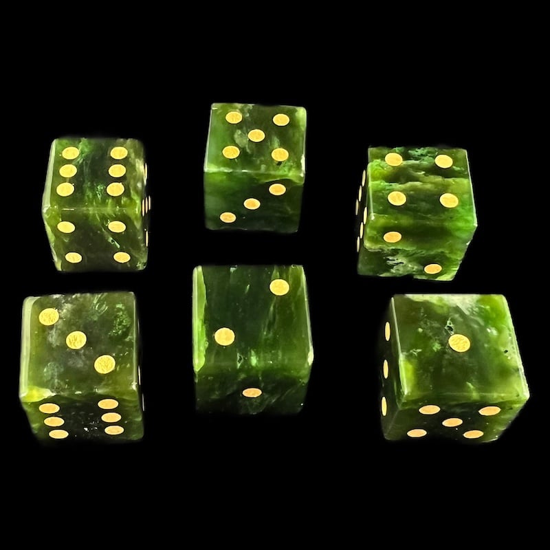 TDSO Gemstone Jade Nephrite & Gold 6 x D6 Spot Dice Set In Padded Case