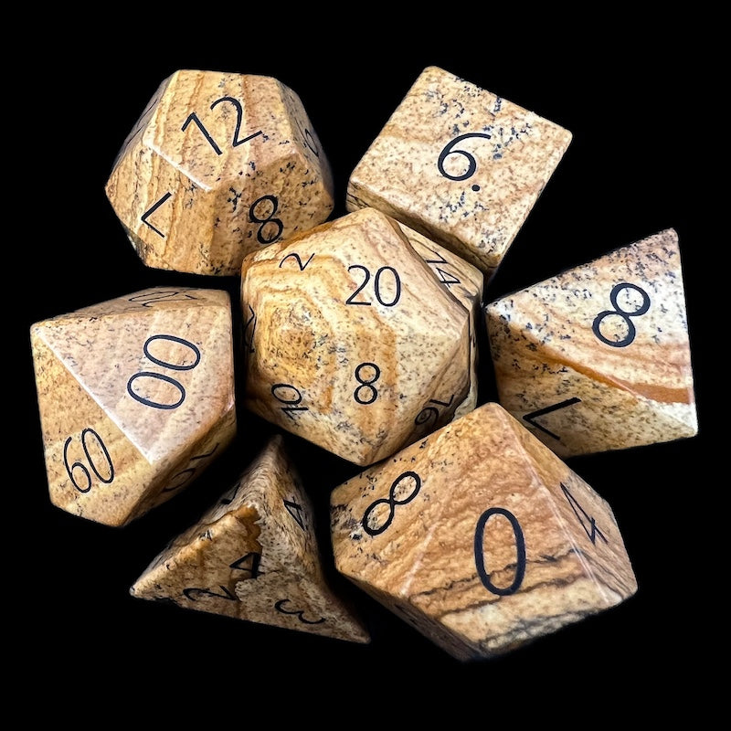 TDSO Gemstone Jasper Picture & Black 7 Dice Polyset