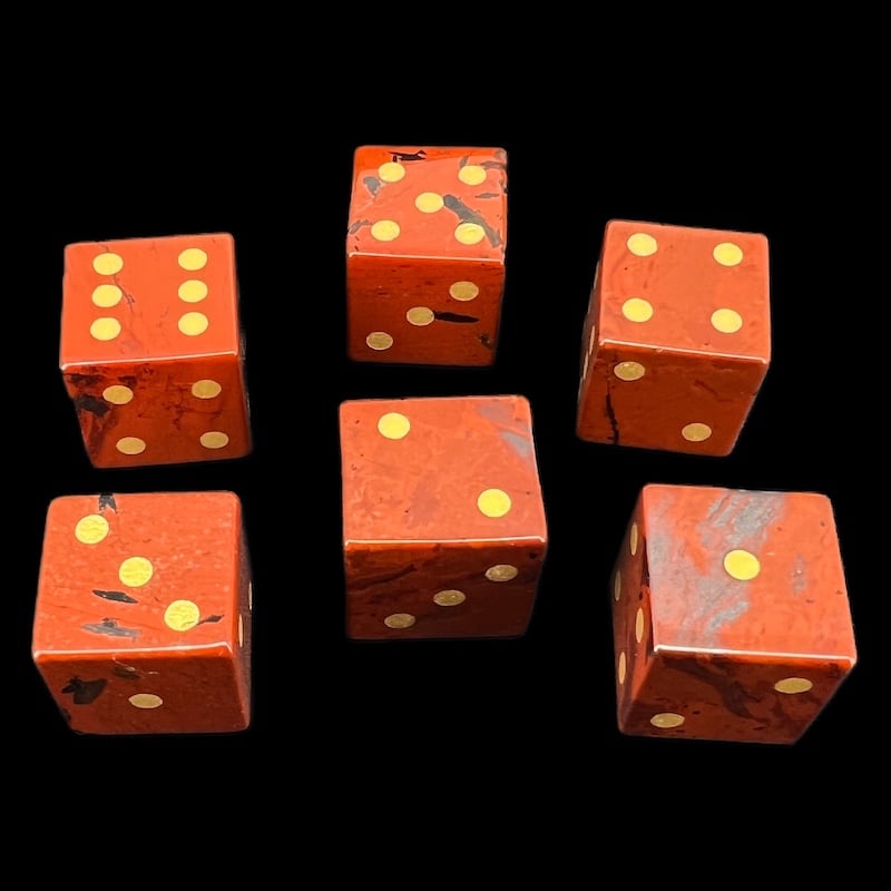 TDSO Gemstone Jasper Red & Gold 6 x D6 Spot Dice Set In Padded Case
