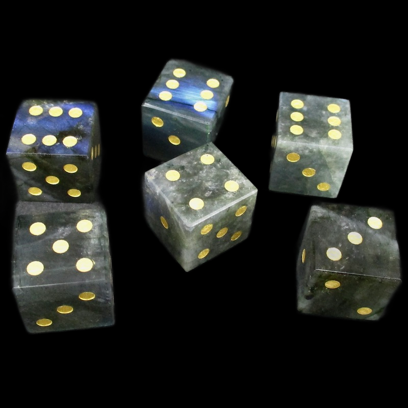 TDSO Gemstone Labradorite & Gold 6 x D6 Spot Dice Set
