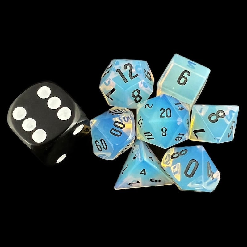 TDSO Gemstone Opalite & Black MINI 7 Dice Polyset