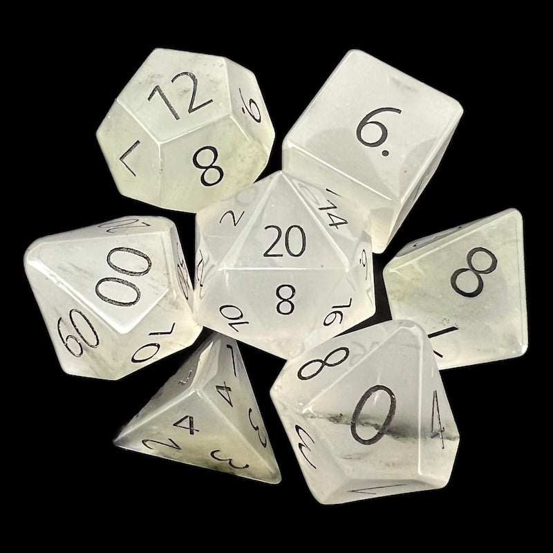 TDSO Gemstone Quartz Phantom & Black 7 Dice Polyset In Padded Case