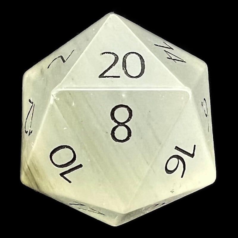 TDSO Gemstone Quartz Phantom & Black D20 Dice