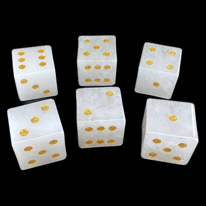 TDSO Gemstone Quartz Snow & Gold 6 x D6 Dice Set In Padded Case