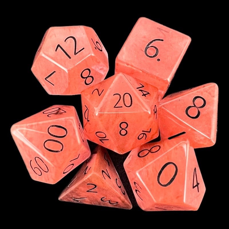 TDSO Gemstone Quartz Strawberry & Black 7 Dice Polyset In Padded Case