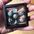TDSO Gemstone Turquoise Synthetic Blue & White with Gold MINI 7 Dice Polyset