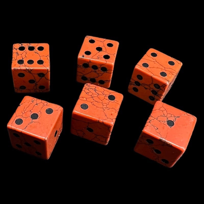 TDSO Gemstone Turquoise Synthetic Red & Black 6 x D6 Spot Dice Set