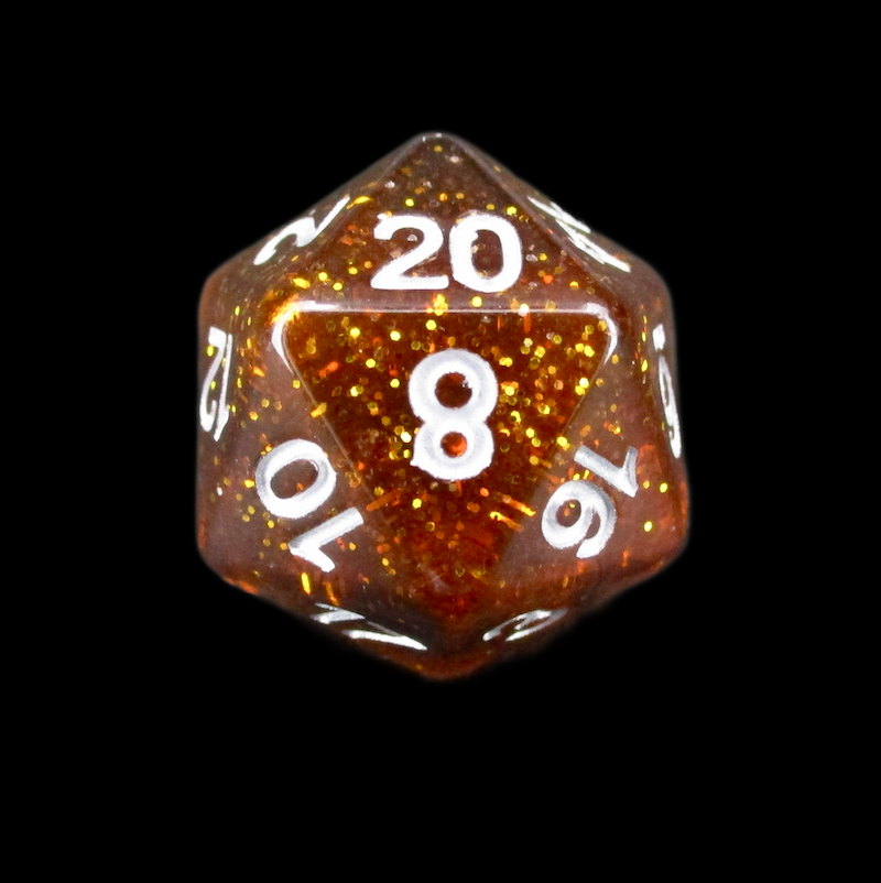 TDSO Glitter Amber D20 Dice
