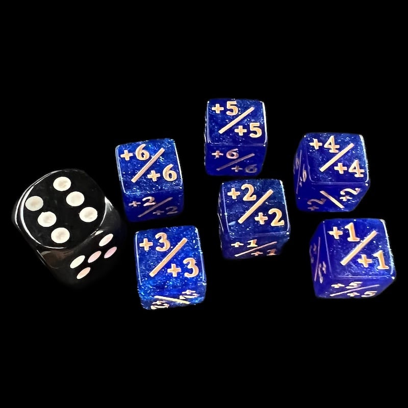TDSO Glitter Blue & Gold Positive Counter 12mm 6 x D6 Dice Set