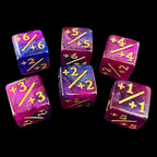 TDSO Glitter Blue & Purple with Gold Positive Counter 6 x D6 Dice Set