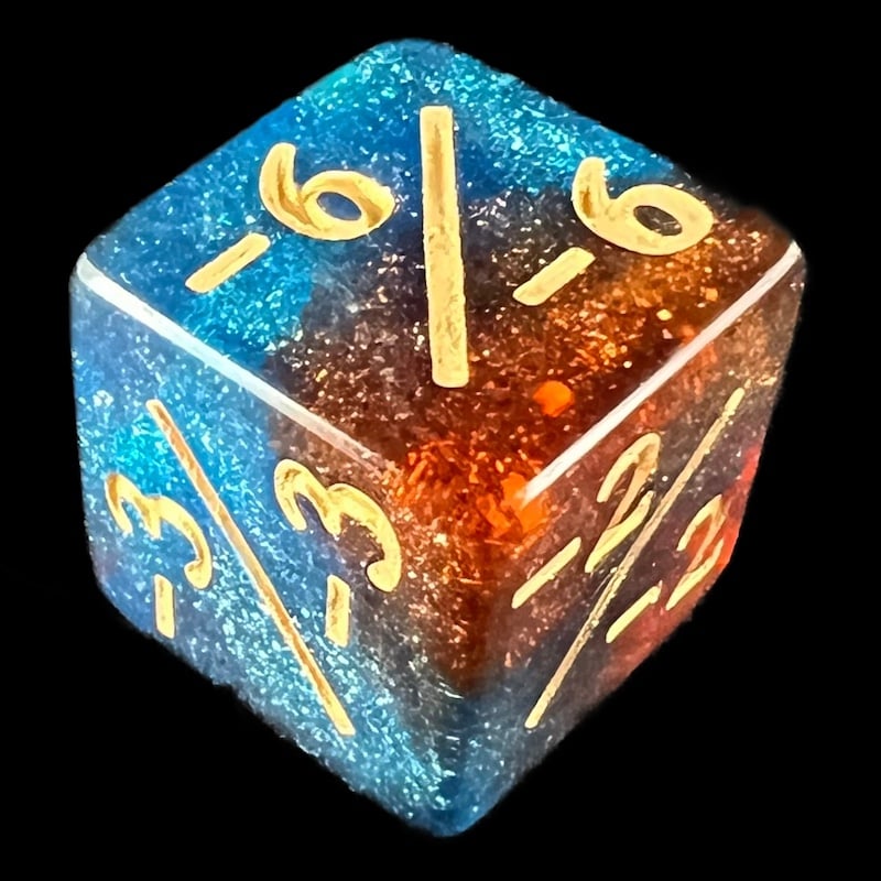 TDSO Glitter Blue Red & Gold Negative Counter 6 x D6 Dice Set