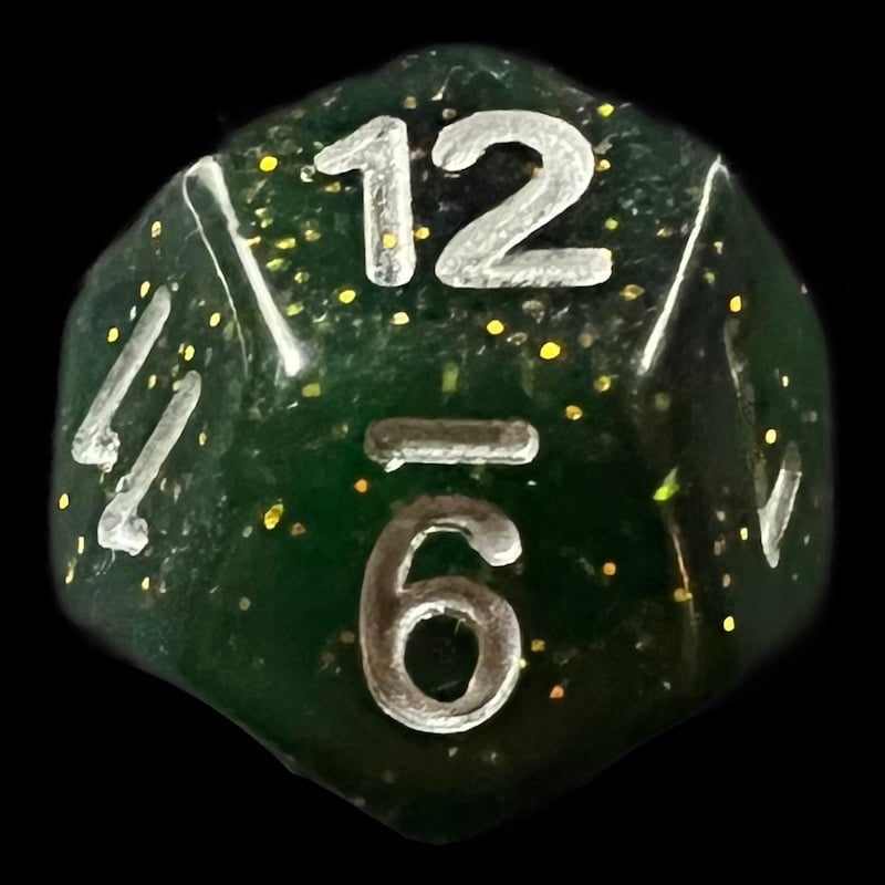 HALF PRICE CLEARANCE TDSO Glitter Dark Green D12 Dice
