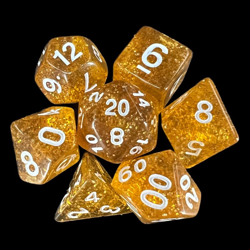 TDSO Glitter Gold & White 7 Dice Polyset
