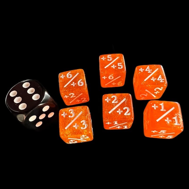 TDSO Glitter Orange & White Positive Counter 12mm 6 x D6 Dice Set