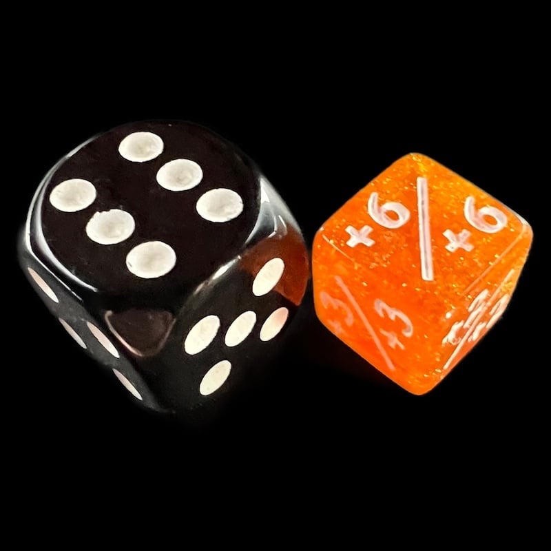 TDSO Glitter Orange & White Positive Counter 12mm 6 x D6 Dice Set
