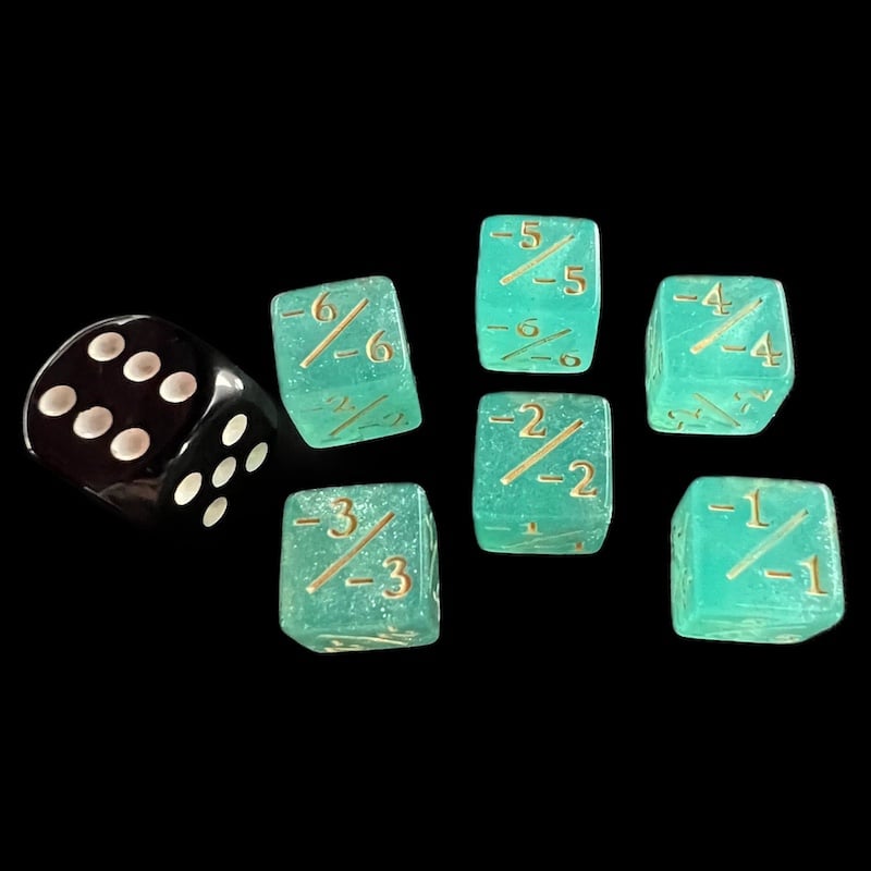 TDSO Glitter Pale Green & Gold Negative Counter 12mm 6 x D6 Dice Set