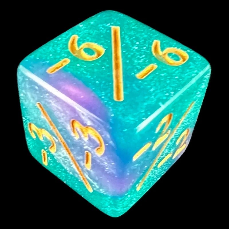 TDSO Glitter Teal & Pearl Purple Negative Counter D6 Dice