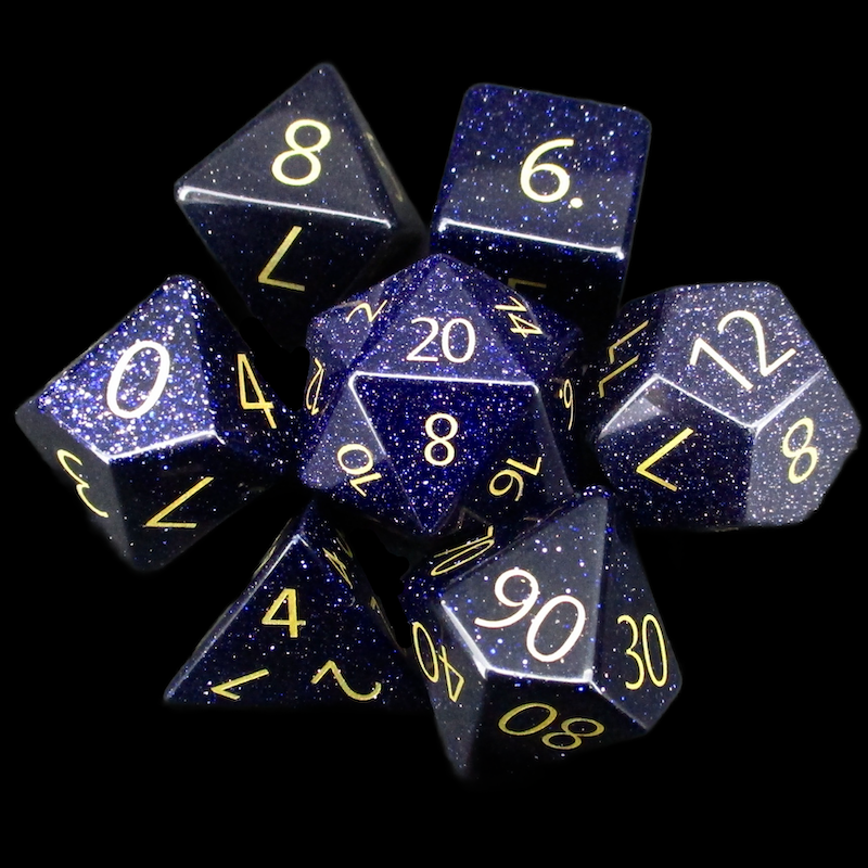 TDSO Gemstone Goldstone Blue & Gold 7 Dice Polyset
