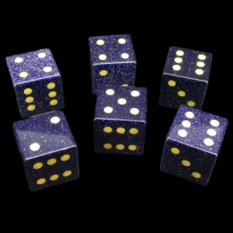 TDSO Gemstone Goldstone Blue & Gold 6 x D6 Spot Dice Set