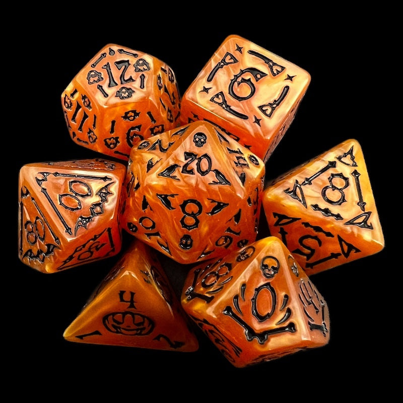 TDSO Halloween Pearl Amber & Black 7 Dice Polyset