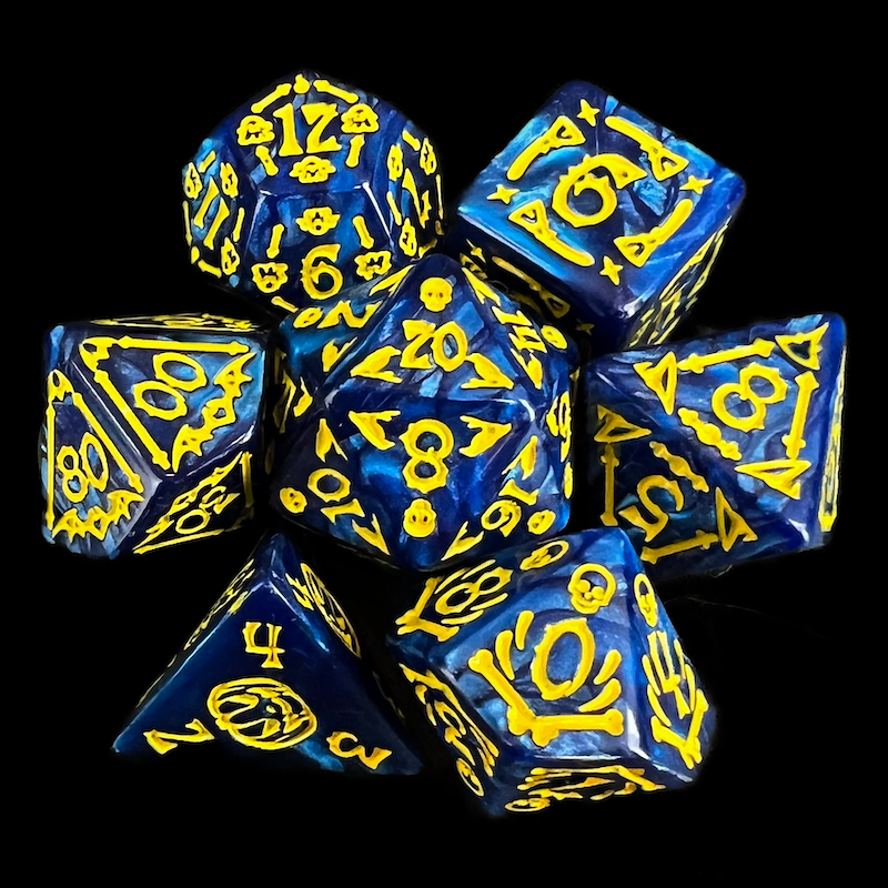 TDSO Halloween Pearl Blue & Yellow 7 Dice Polyset