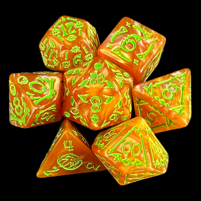 TDSO Halloween Pearl Orange & Green 7 Dice Polyset