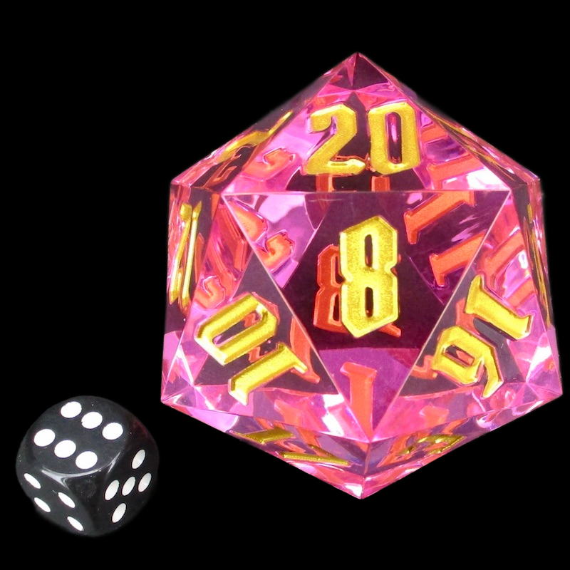 TDSO Hand Finished Gem Pink With Gold MASSIVE 55mm D20 Dice