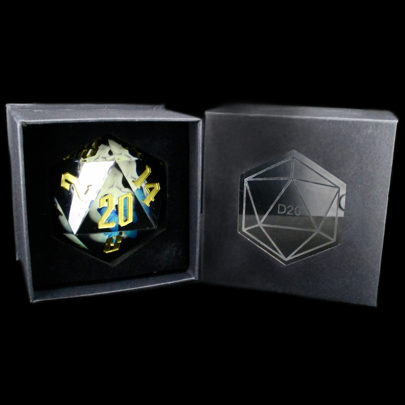 TDSO Handmade Holographic Glow in the Dark White Skull MASSIVE 55mm D20 Dice - IN BOX