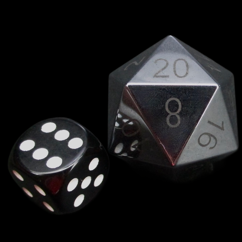TDSO Gemstone Hematite & Shadow JUMBO 30mm D20 Dice