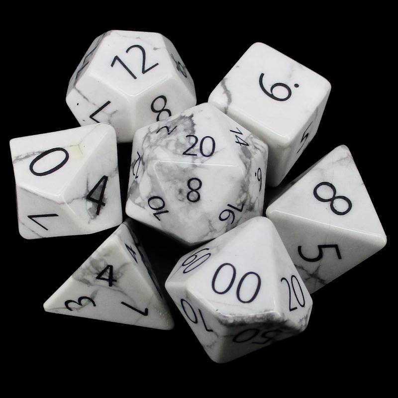TDSO Gemstone Howlite White & Black 7 Dice Polyset