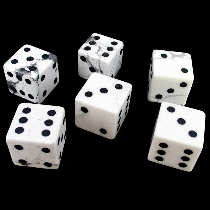 TDSO Gemstone Howlite White & Black 6 x D6 Spot Dice Set