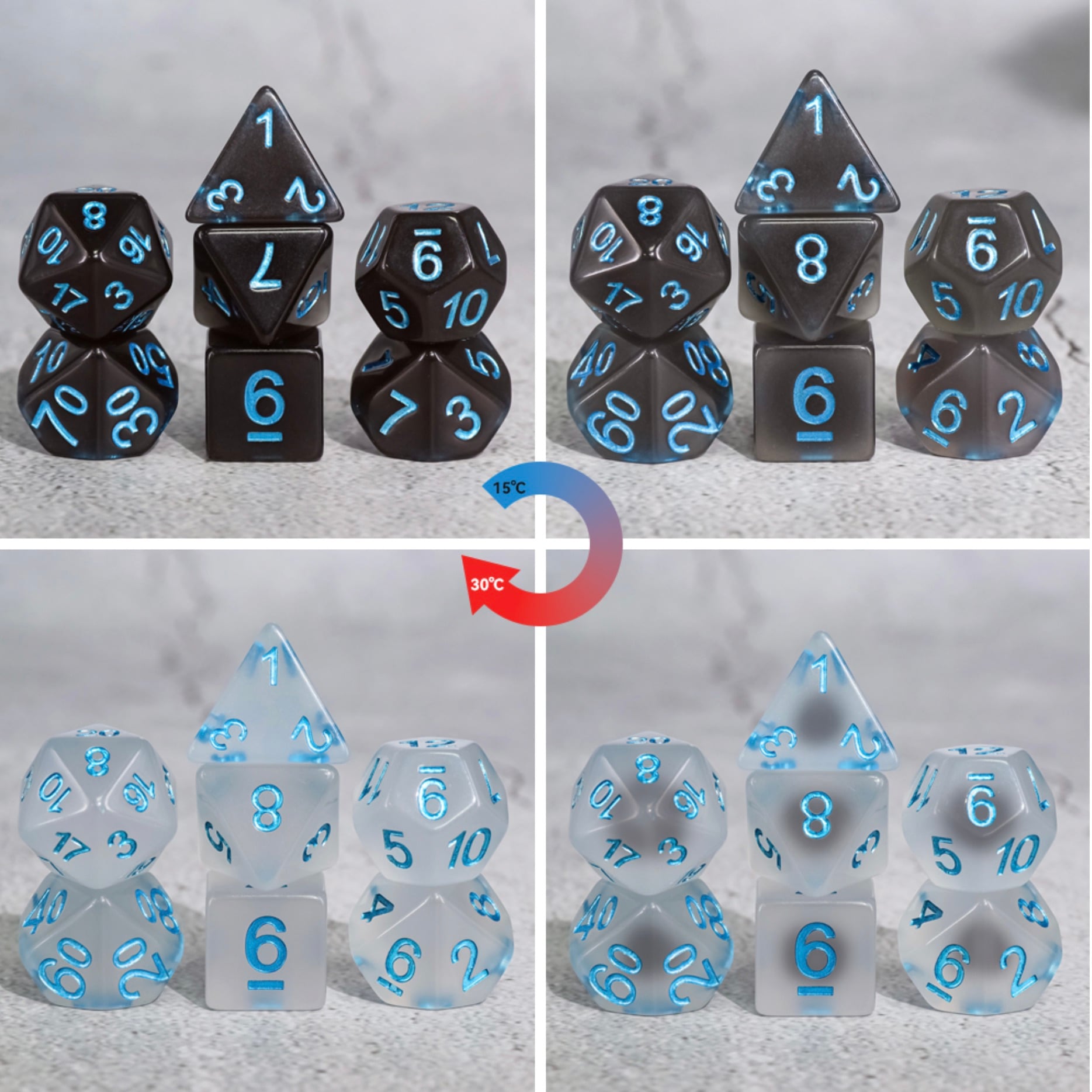 TDSO Heat Colour Changing - Ice Crystal 7 Dice Polyset