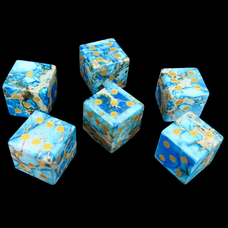 TDSO Gemstone Imperial Stone Blue & Gold 6 x D6 Spot Dice Set