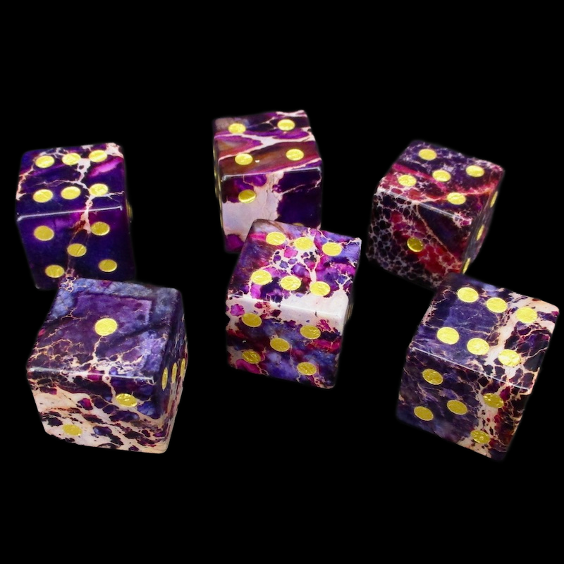 TDSO Gemstone Imperial Stone Purple & Gold 6 x D6 Spot Dice Set