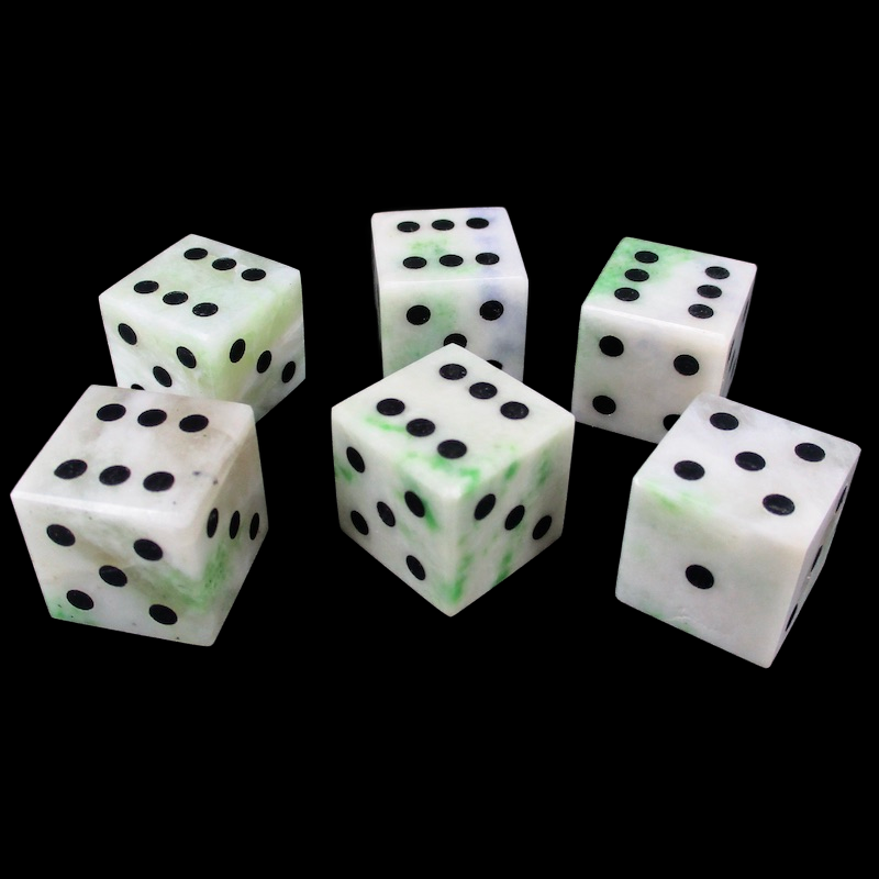 TDSO Gemstone Jade Xinjiang & Black 6 x D6 Spot Dice Set In Padded Case