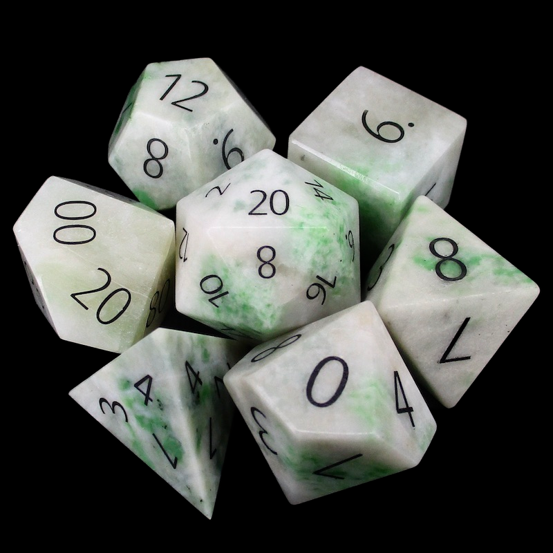 TDSO Gemstone Jade Xinjiang & Black 7 Dice Polyset In Padded Case