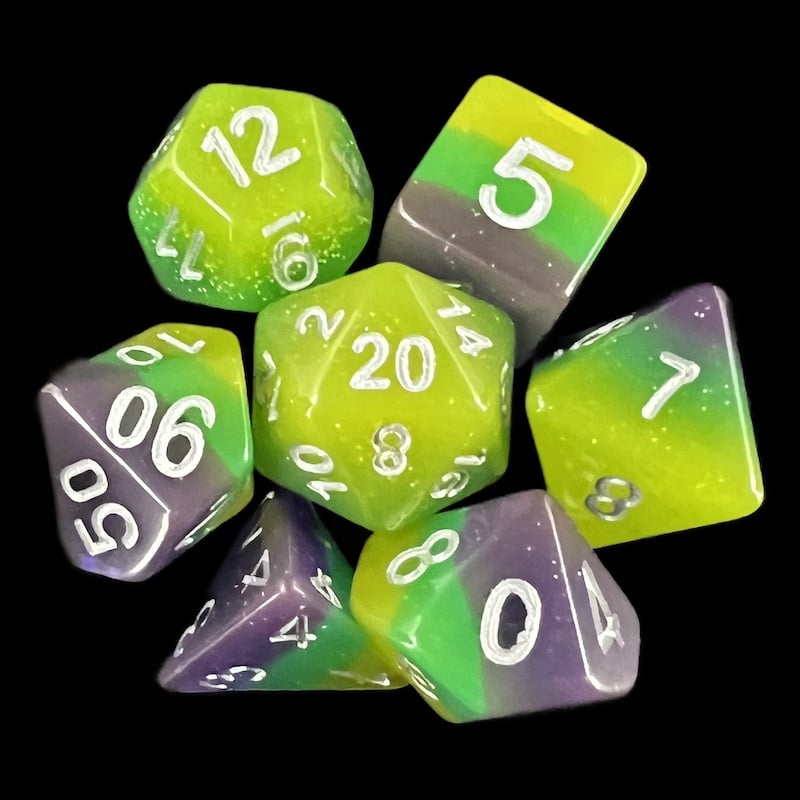 TDSO Layer Blue Green & Yellow Glitter 7 Dice Polyset