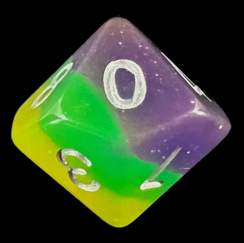 TDSO Layer Blue Green & Yellow Glitter D10 Dice