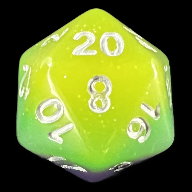 TDSO Layer Blue Green & Yellow Glitter D20 Dice