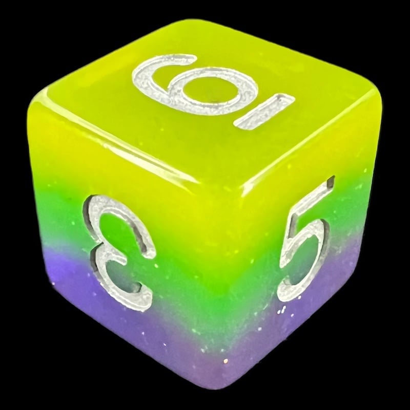 TDSO Layer Blue Green & Yellow Glitter D6 Dice