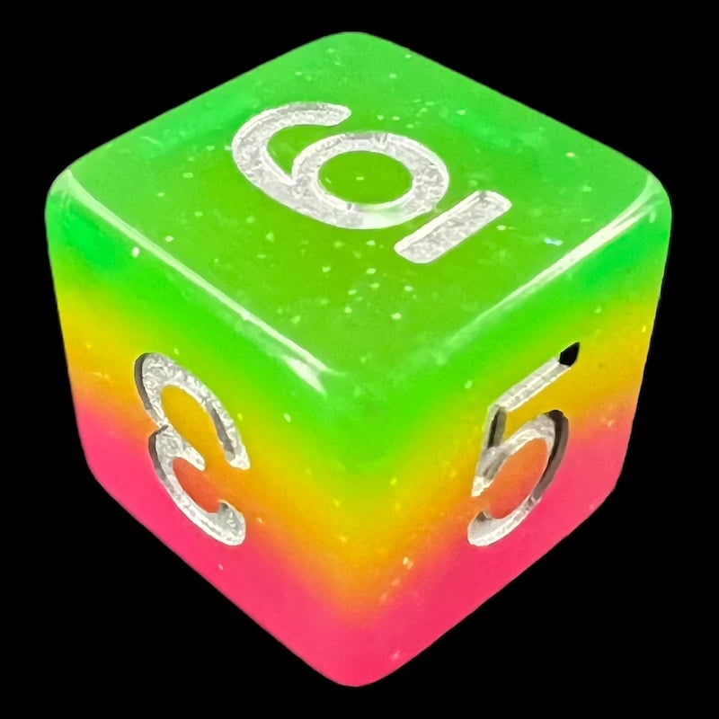 TDSO Layer Green Rose & Yellow Glitter D6 Dice
