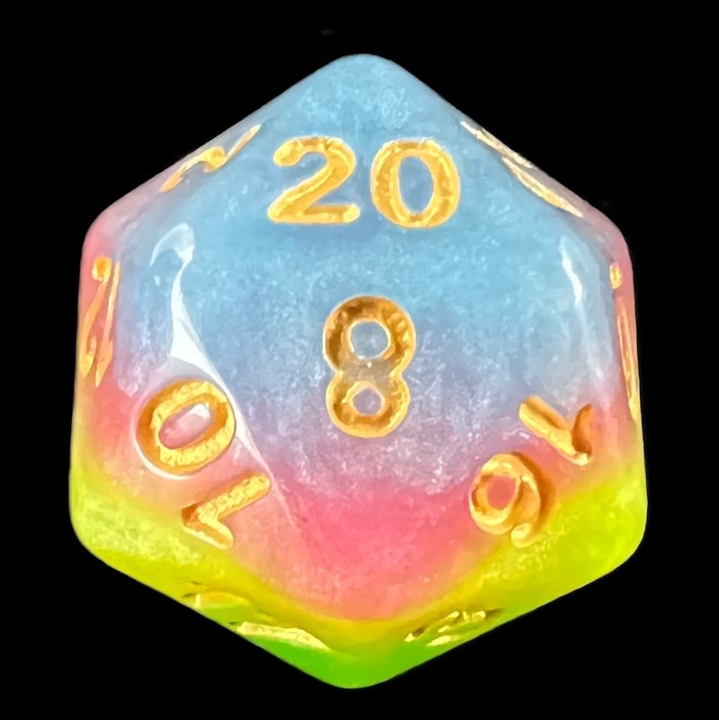 TDSO Layer Green Yellow Rose & Blue D20 Dice