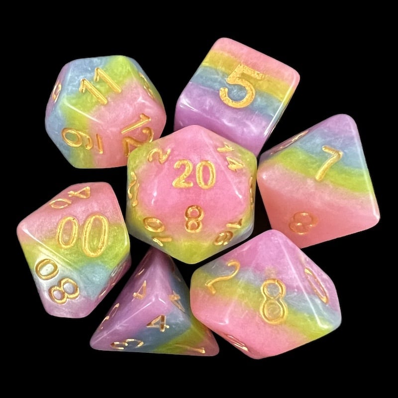 TDSO Layer Purple Blue Yellow & Pink 7 Dice Polyset