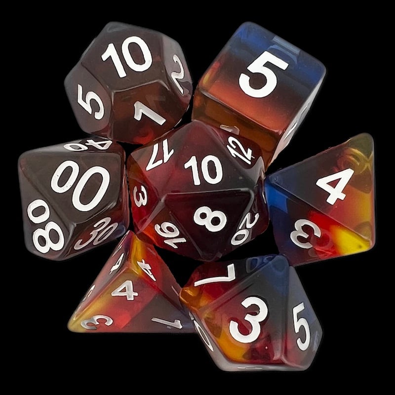 TDSO Layer Transparent Burning Sand 7 Dice Polyset