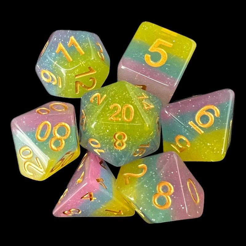 TDSO Layer Transparent Candyland Glitter 7 Dice Polyset