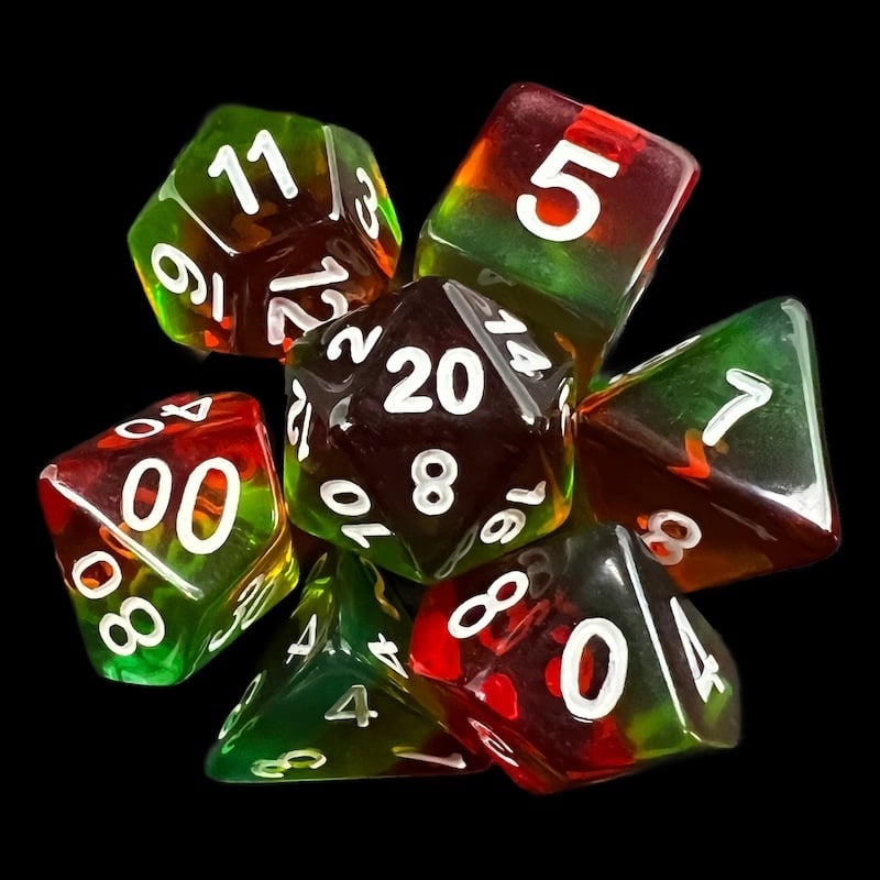 TDSO Layer Transparent Green Yellow & Red 7 Dice Polyset