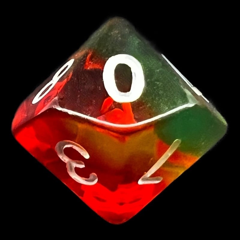 TDSO Layer Transparent Green Yellow & Red D10 Dice
