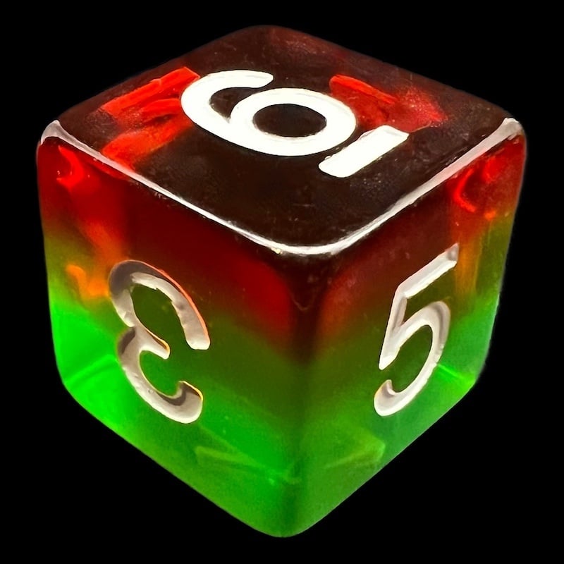 TDSO Layer Transparent Green Yellow & Red D6 Dice