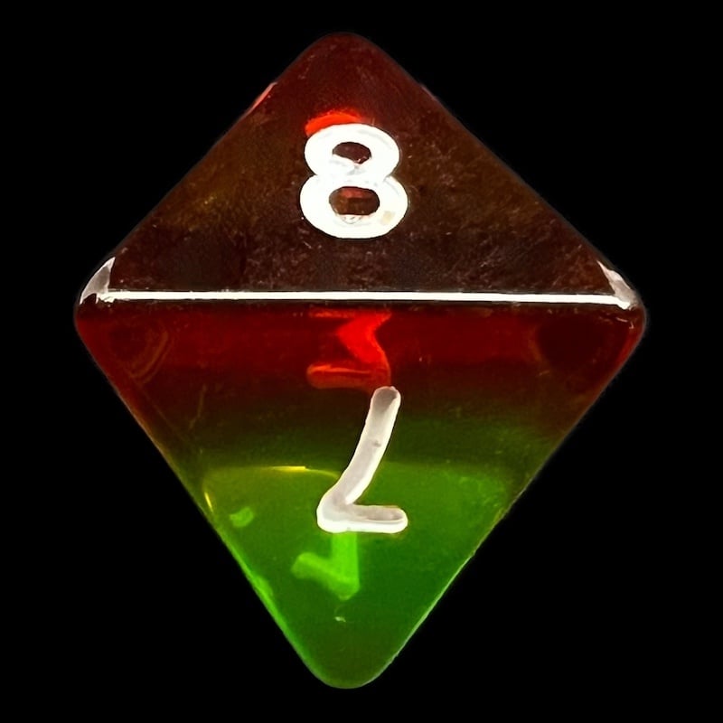TDSO Layer Transparent Green Yellow & Red D8 Dice